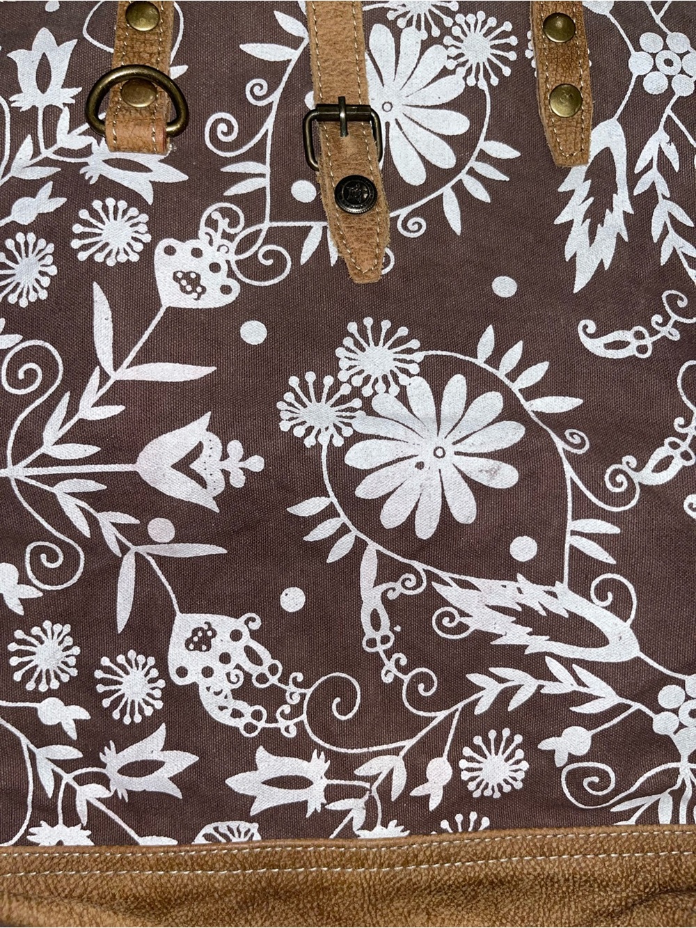 Myra Bag Canvas Large Floral Tote Bag with Tan Trim - Picture 2 of 5